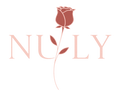 Logo with a rose and 'NULY' text on a white background